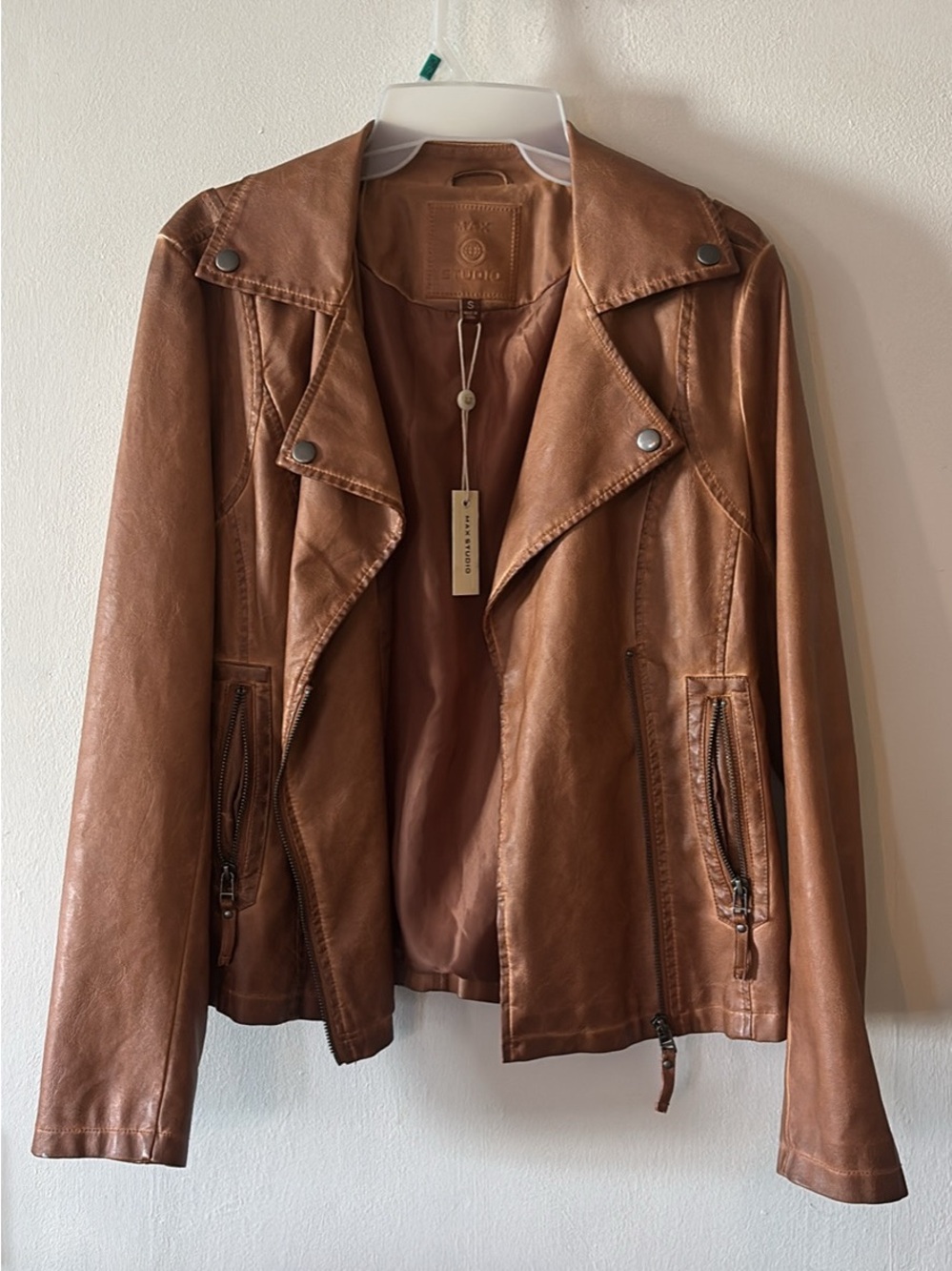 Women’s Cognac Leather Moto Jacket